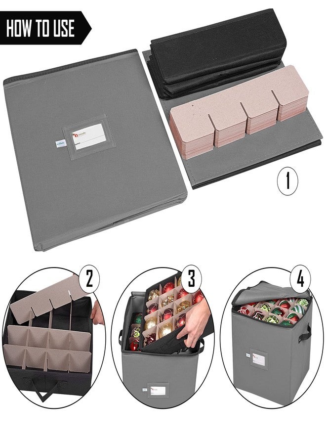 Primode Christmas Ornament Storage Box, 4 Individual Trays Xmas Storage Container, Fits 64 Ornaments Decoration Balls, Constructed of Durable 600D Oxford Material (Gray) - Image 4